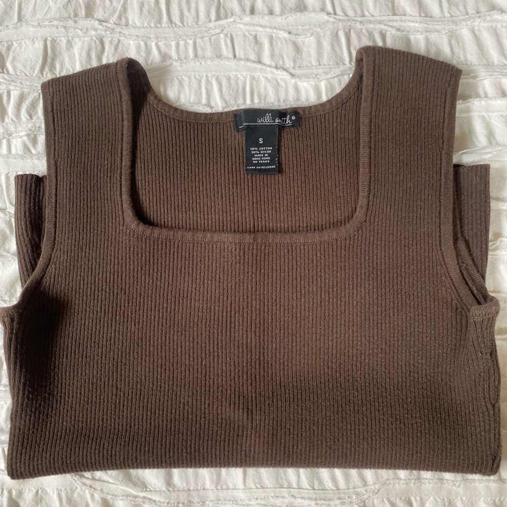 Willi Smith Chocolate Ribbed Knit Top